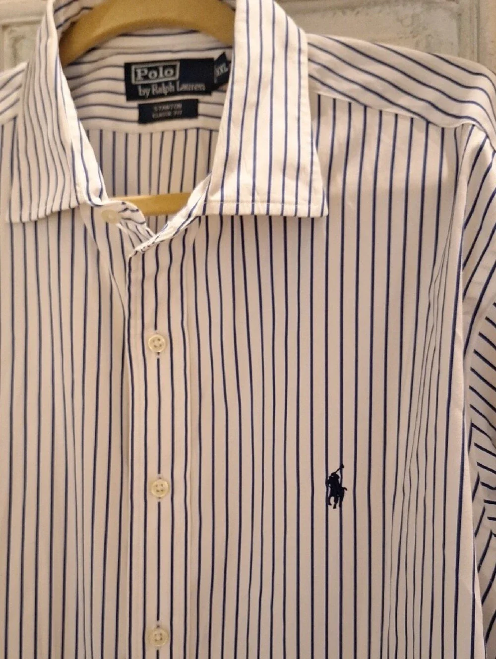 Polo by Ralph Lauren White with Blue Pinstripe Men's Dress Shirt